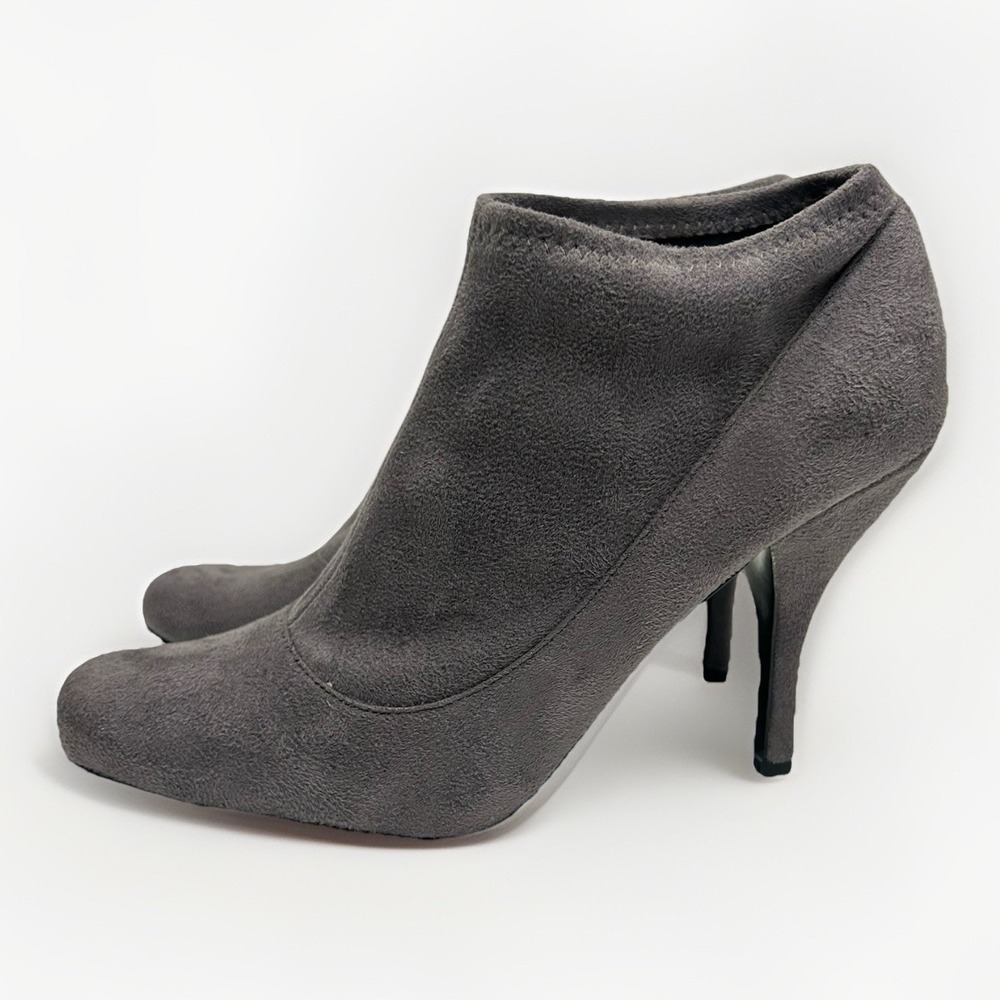 Nine West Gray Faux Suede Sock Booties Stiletto Heel Almond Round Toe Size 6.5 M